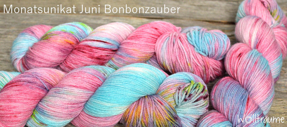 Bonbonzauber aus handgefärbter Wolle Juni Unikat des Monats